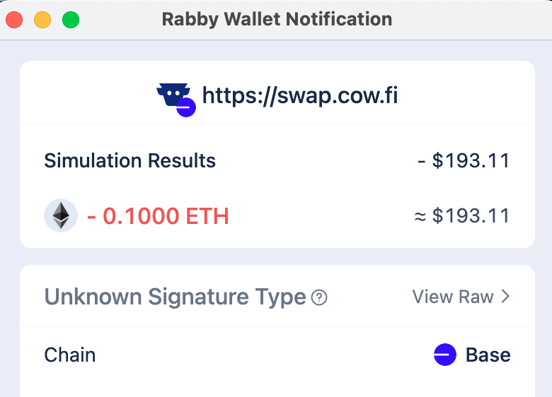 Rabby Cowswap swap simulation